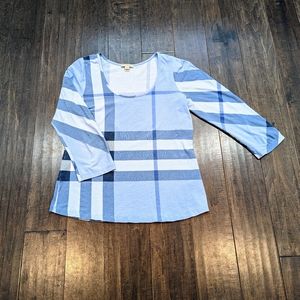 Burberry Brit Scoop Neck 3/4 Sleeve Blue Plaid Shirt XL Slim Fit